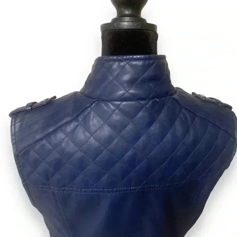 Apt 9 Faux Leather Dark Blue Motorcycle Vest - Picture 8 of 10